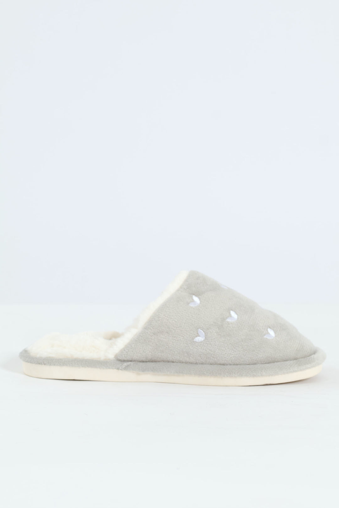 Embroidered Hearts Slipper - Light Grey