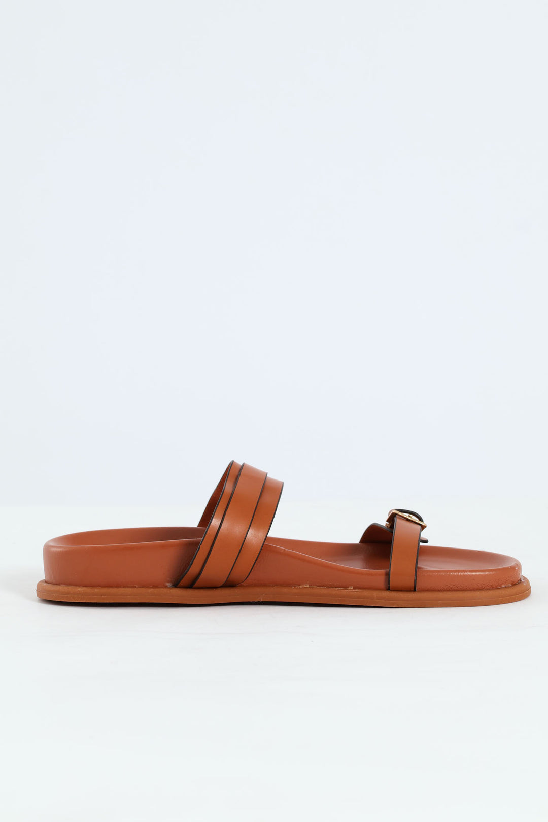 Buckle Detail Double Band Mule Sandal - Tan