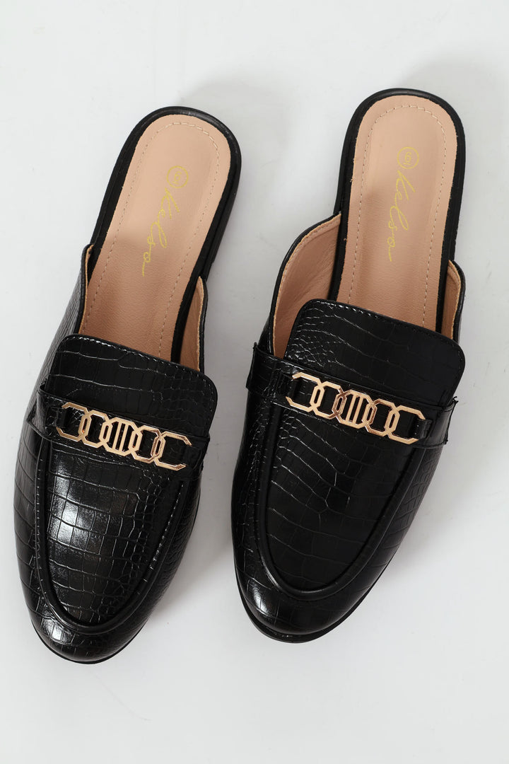 Metal Chain Push In Mule - Black