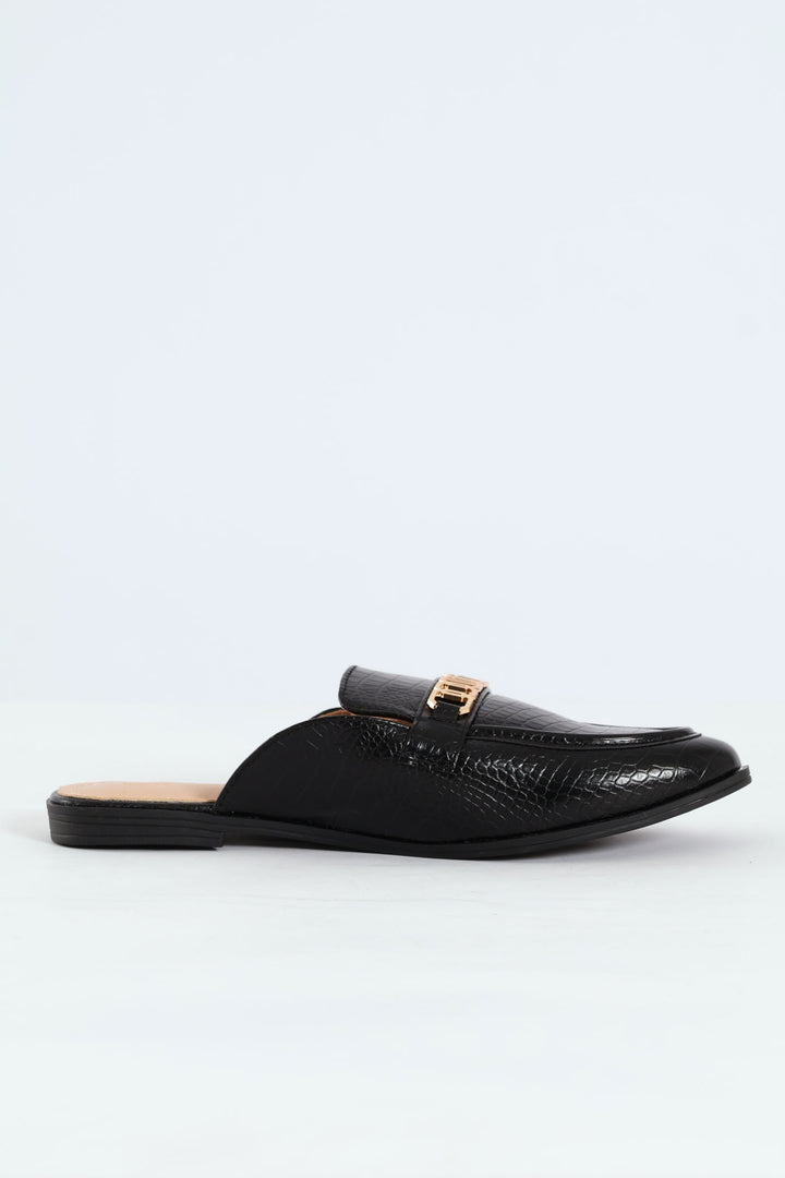 Metal Chain Push In Mule - Black
