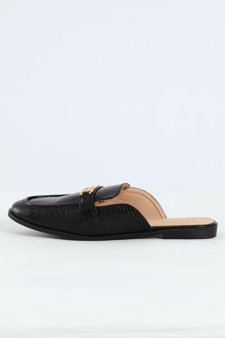 Metal Chain Push In Mule - Black