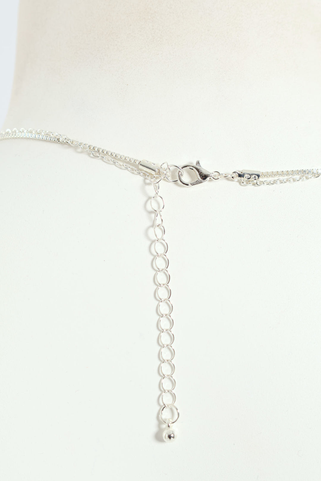 2 Layer Wavy & Disc Pendant Necklace - Silver