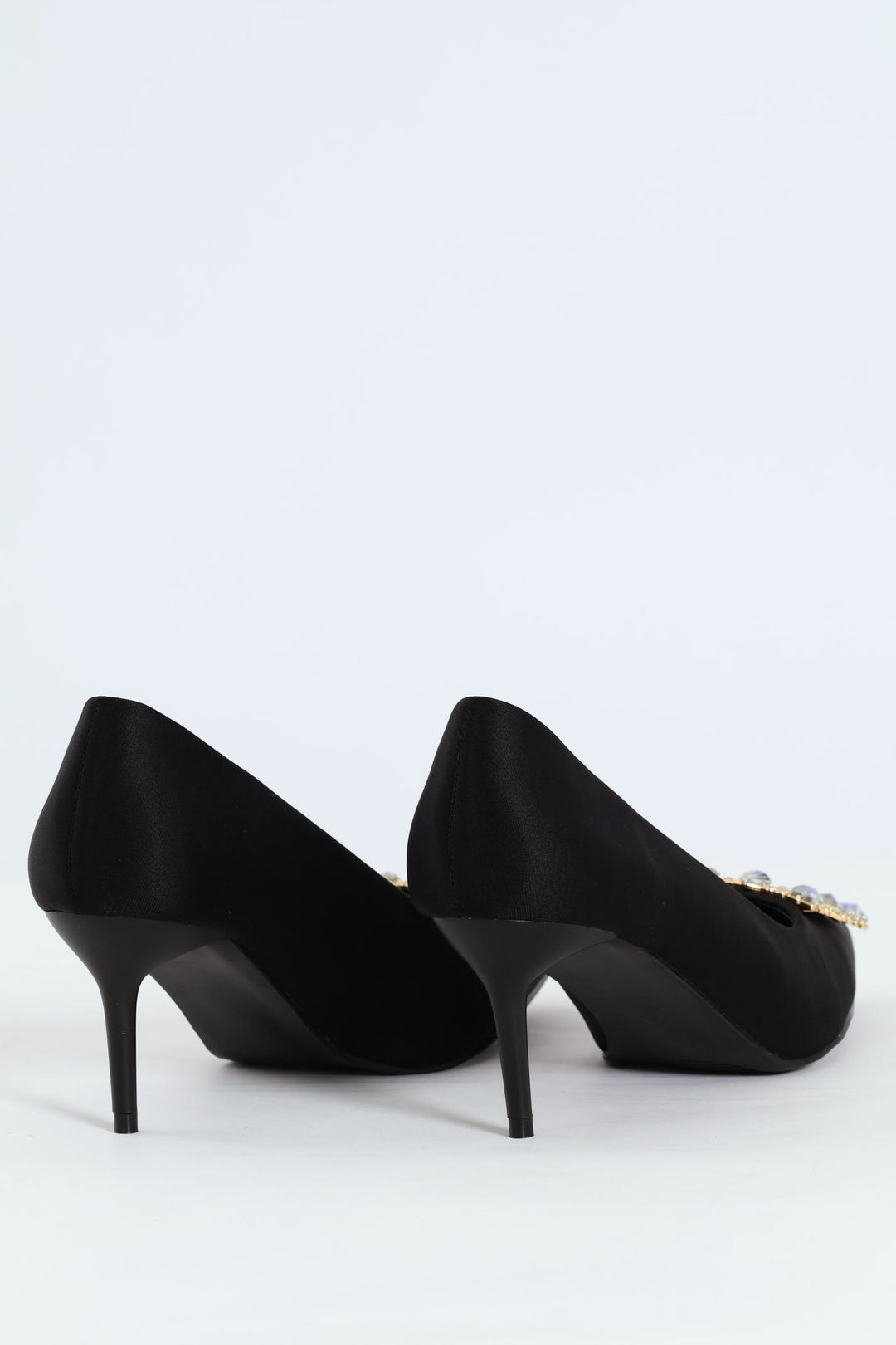 Square Diamante Trim Kitten Court Heel - Black