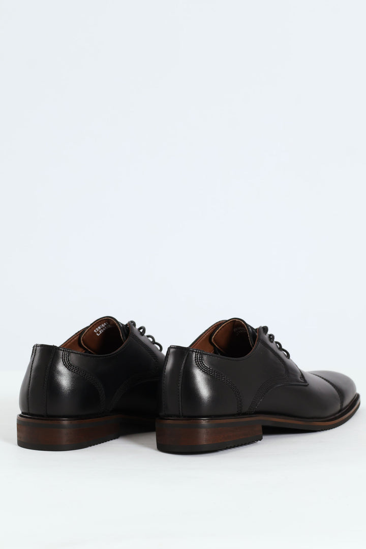 Leather Stitched Toe Cap Derby Shoe - Black