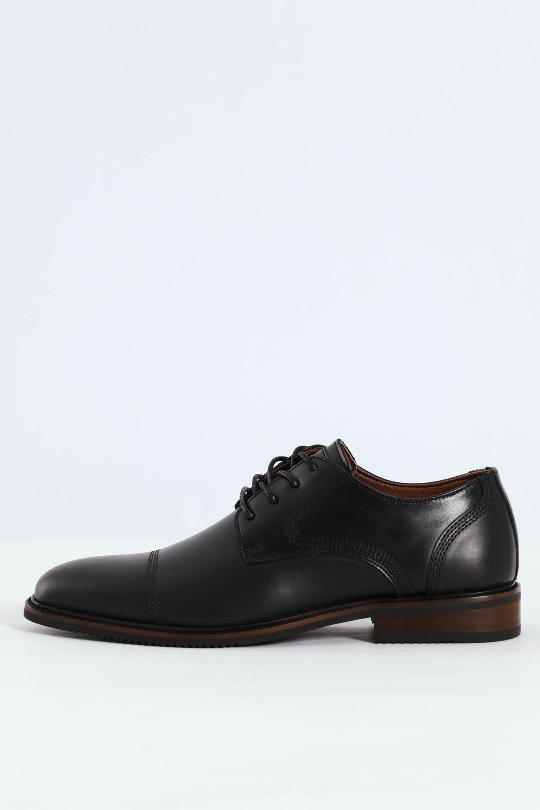 Leather Stitched Toe Cap Derby Shoe - Black