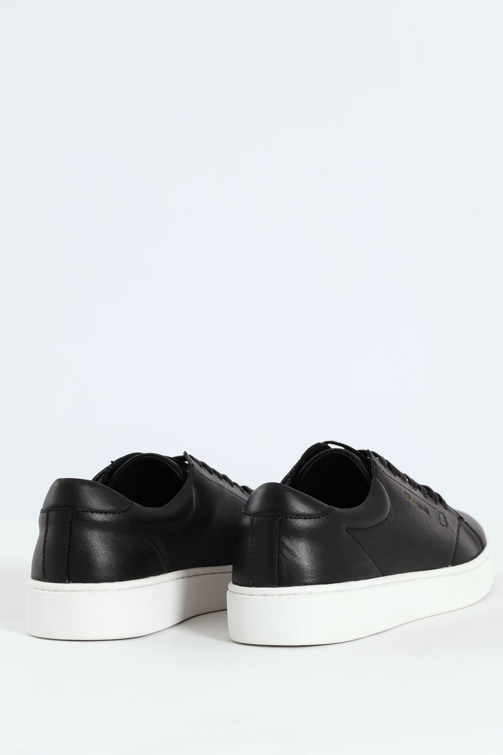Basic Leather Court Sneaker - Black