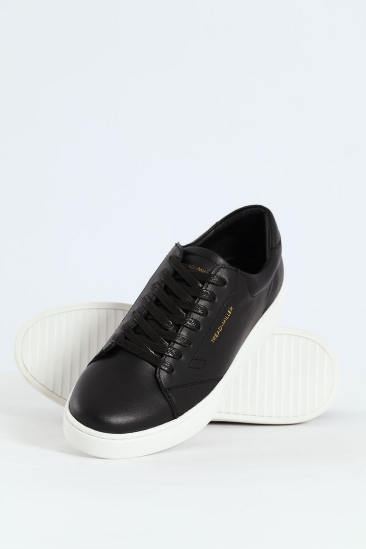 Basic Leather Court Sneaker - Black
