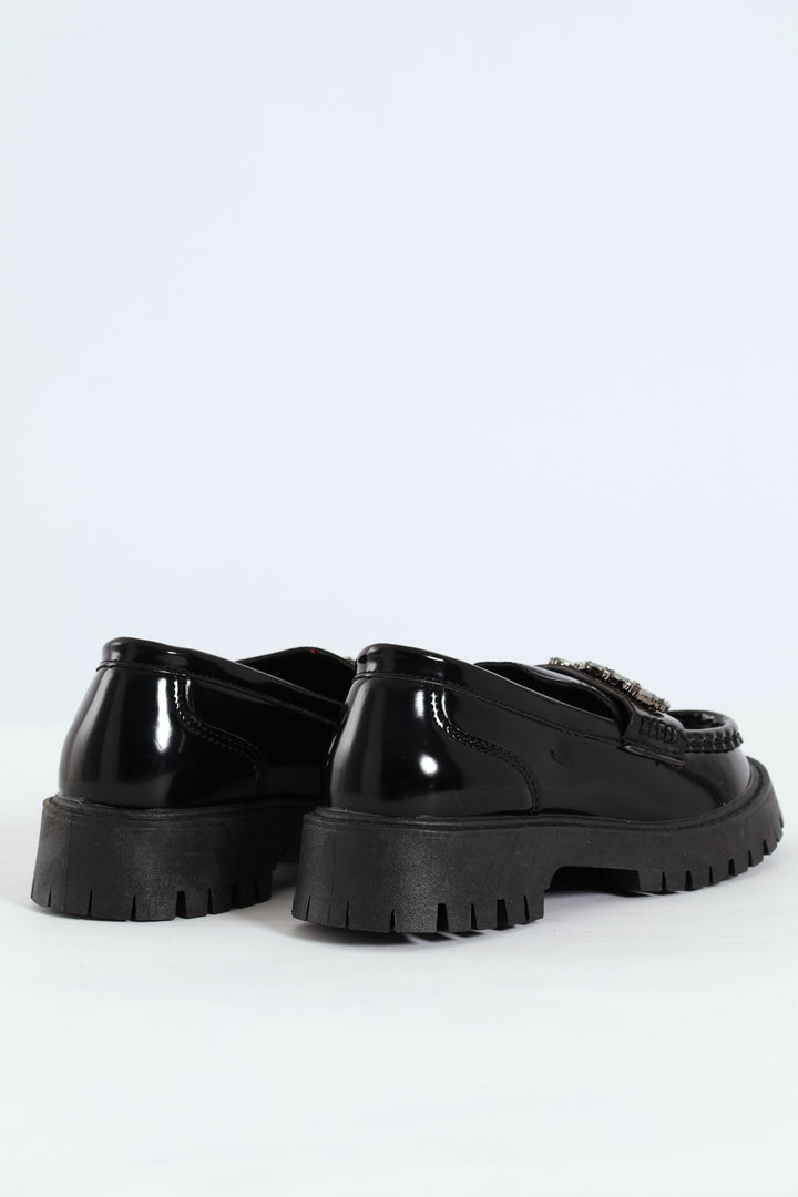 Girls Jewel Trim Loafer - Black