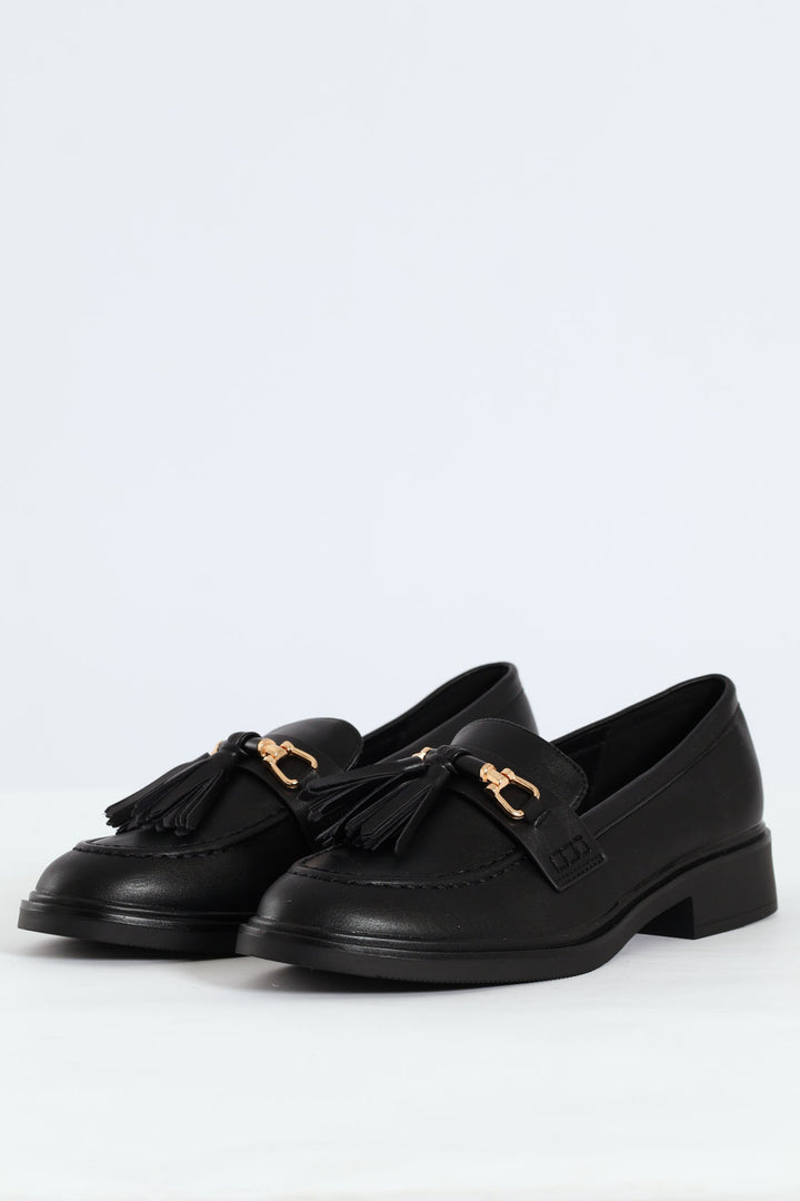 Metal Bar Tassle Smart Loafer - Black