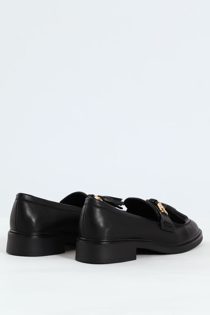 Metal Bar Tassle Smart Loafer - Black