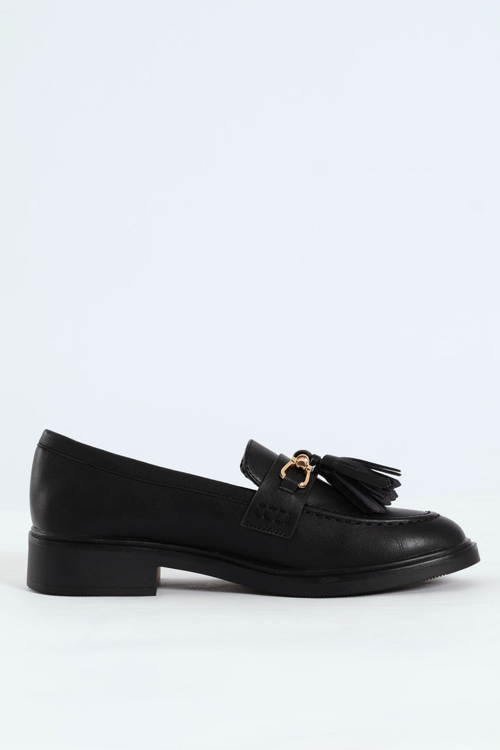 Metal Bar Tassle Smart Loafer - Black