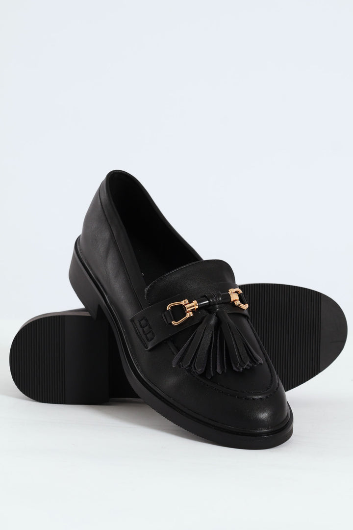 Metal Bar Tassle Smart Loafer - Black