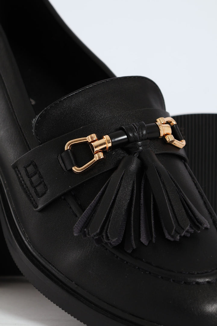 Metal Bar Tassle Smart Loafer - Black