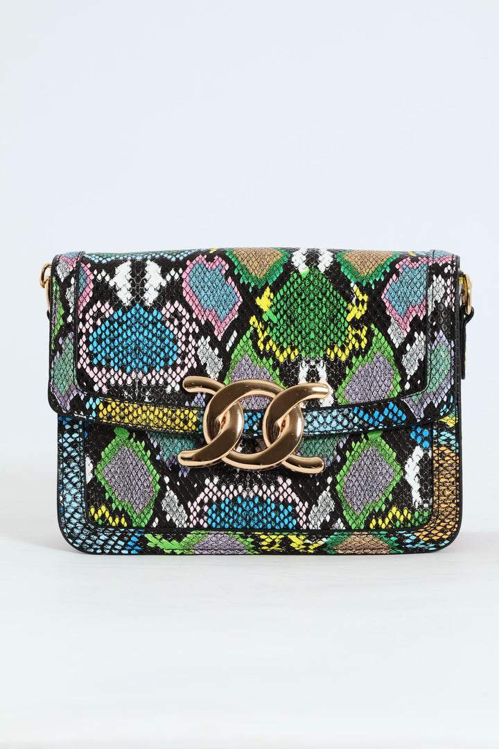 Animal Print Gold Clasp Satchel - Multi