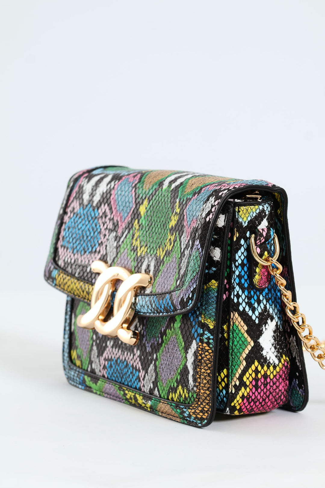 Animal Print Gold Clasp Satchel - Multi