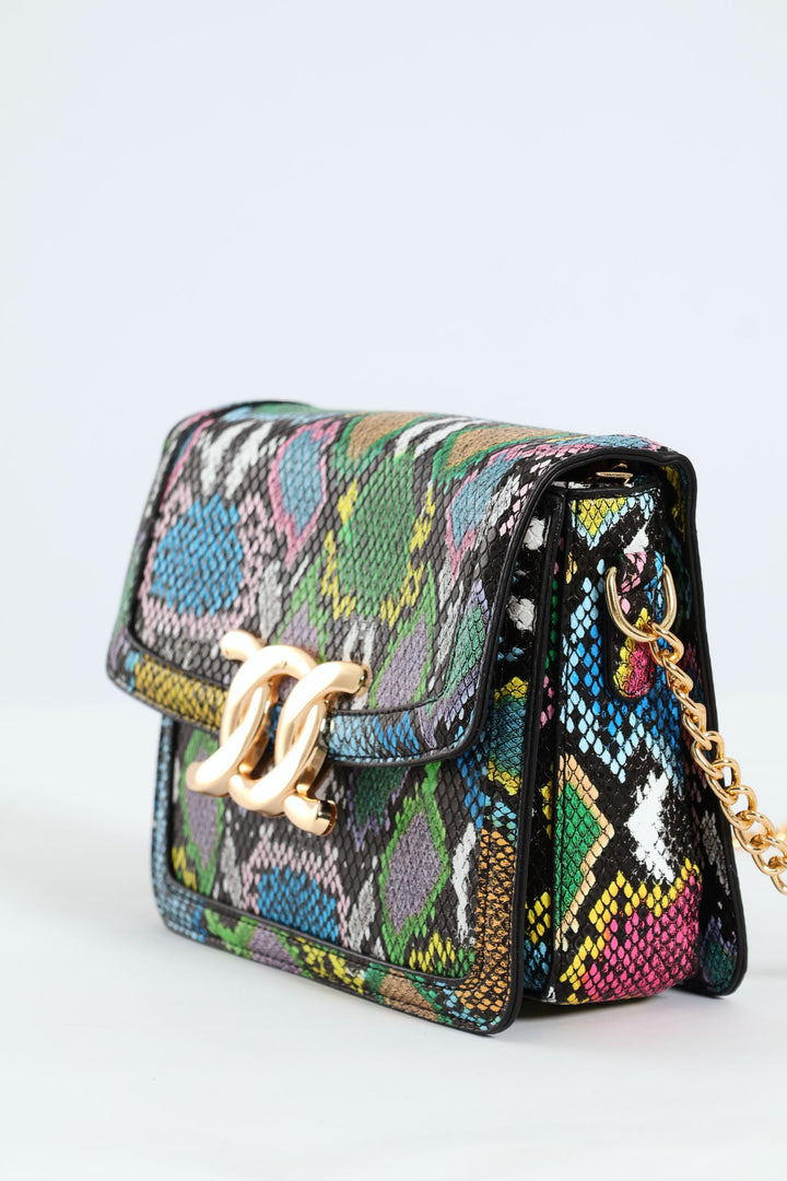 Animal Print Gold Clasp Satchel - Multi