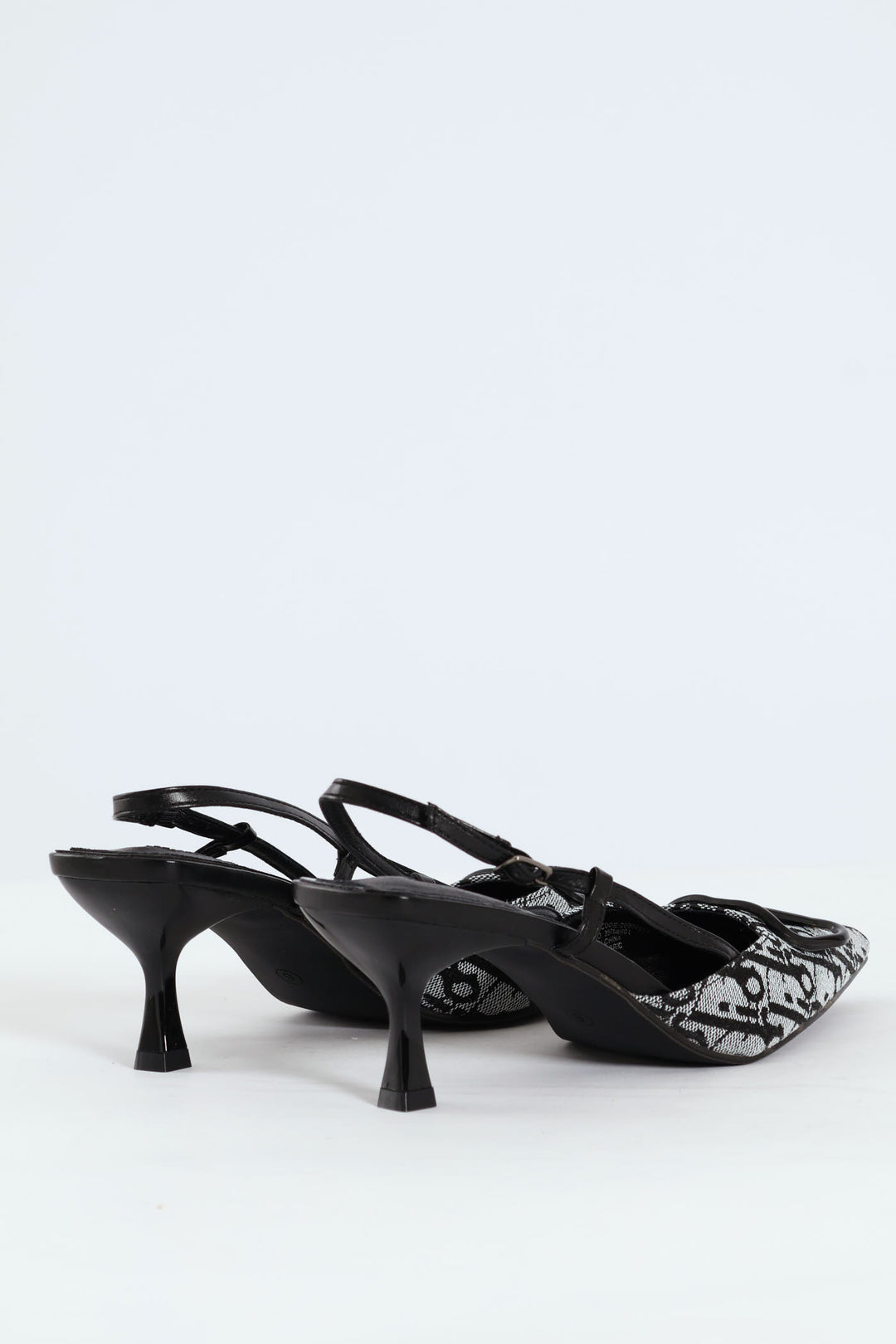 Square Geoprint Slingback Kitten Heel - Black