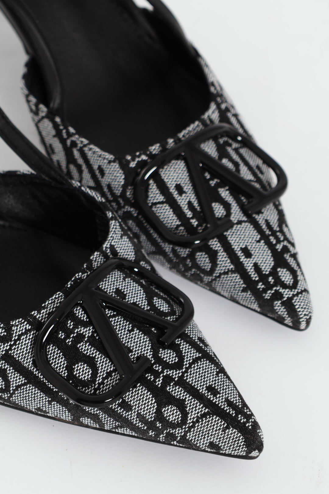 Square Geoprint Slingback Kitten Heel - Black