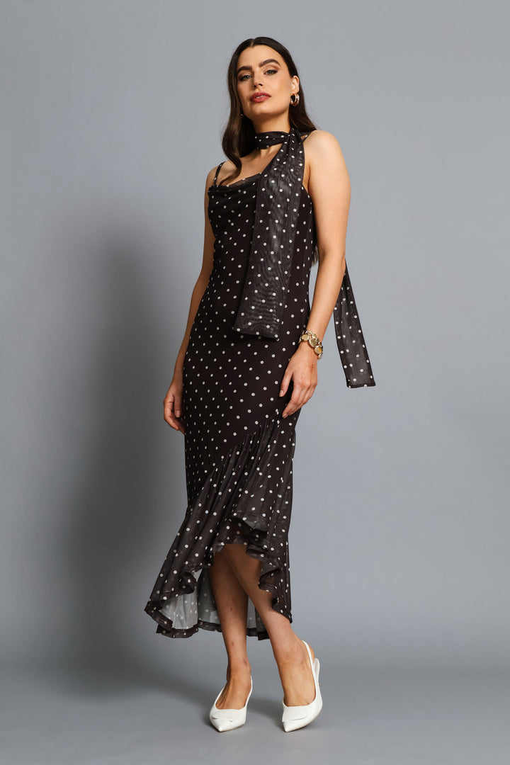 Tie Detail Mesh Bodycon Maxi Dress - Chocolate