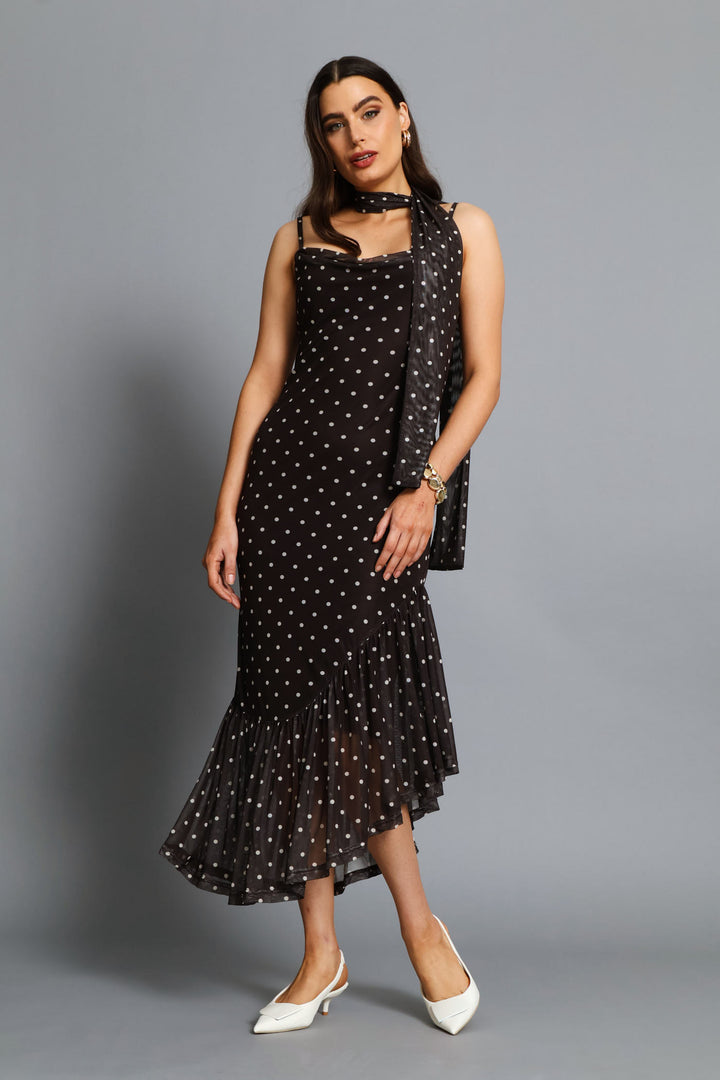 Tie Detail Mesh Bodycon Maxi Dress - Chocolate