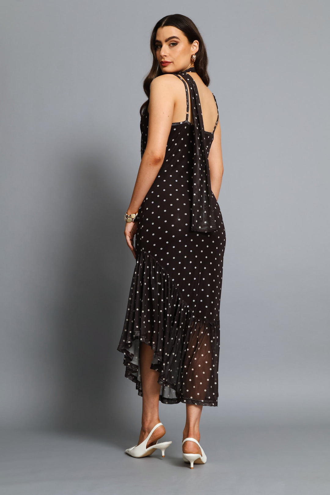 Tie Detail Mesh Bodycon Maxi Dress - Chocolate