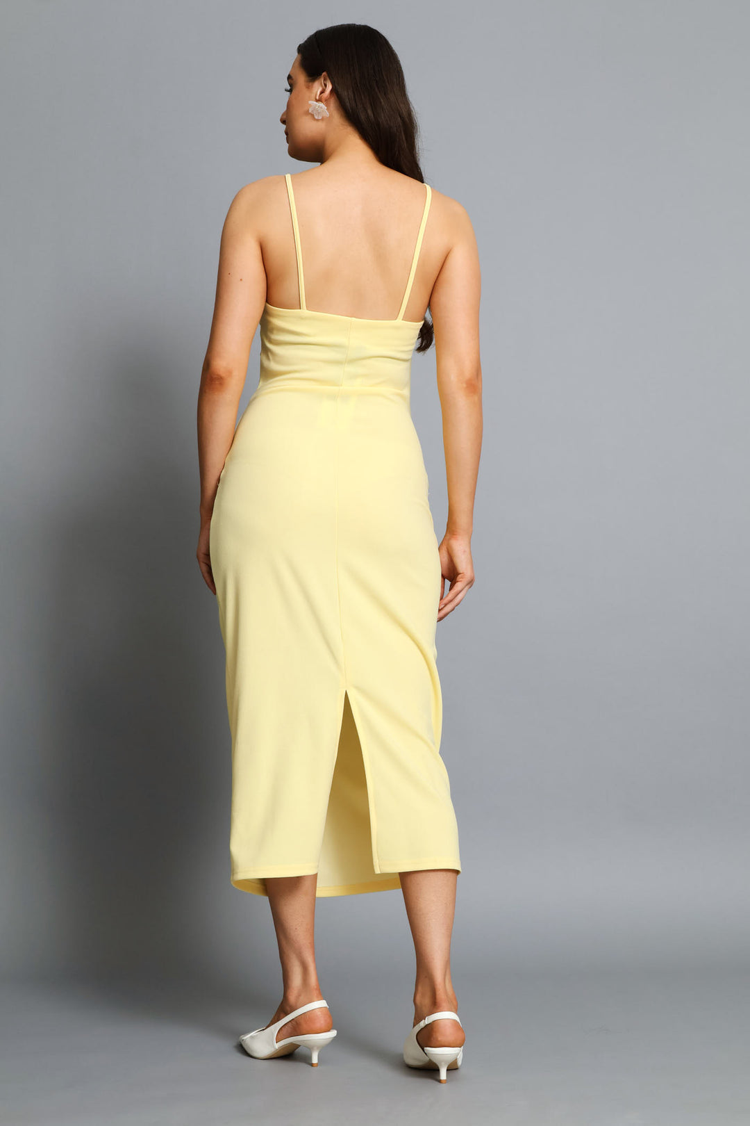 Strappy Side Ruched Midi Dress - Butter Yellow