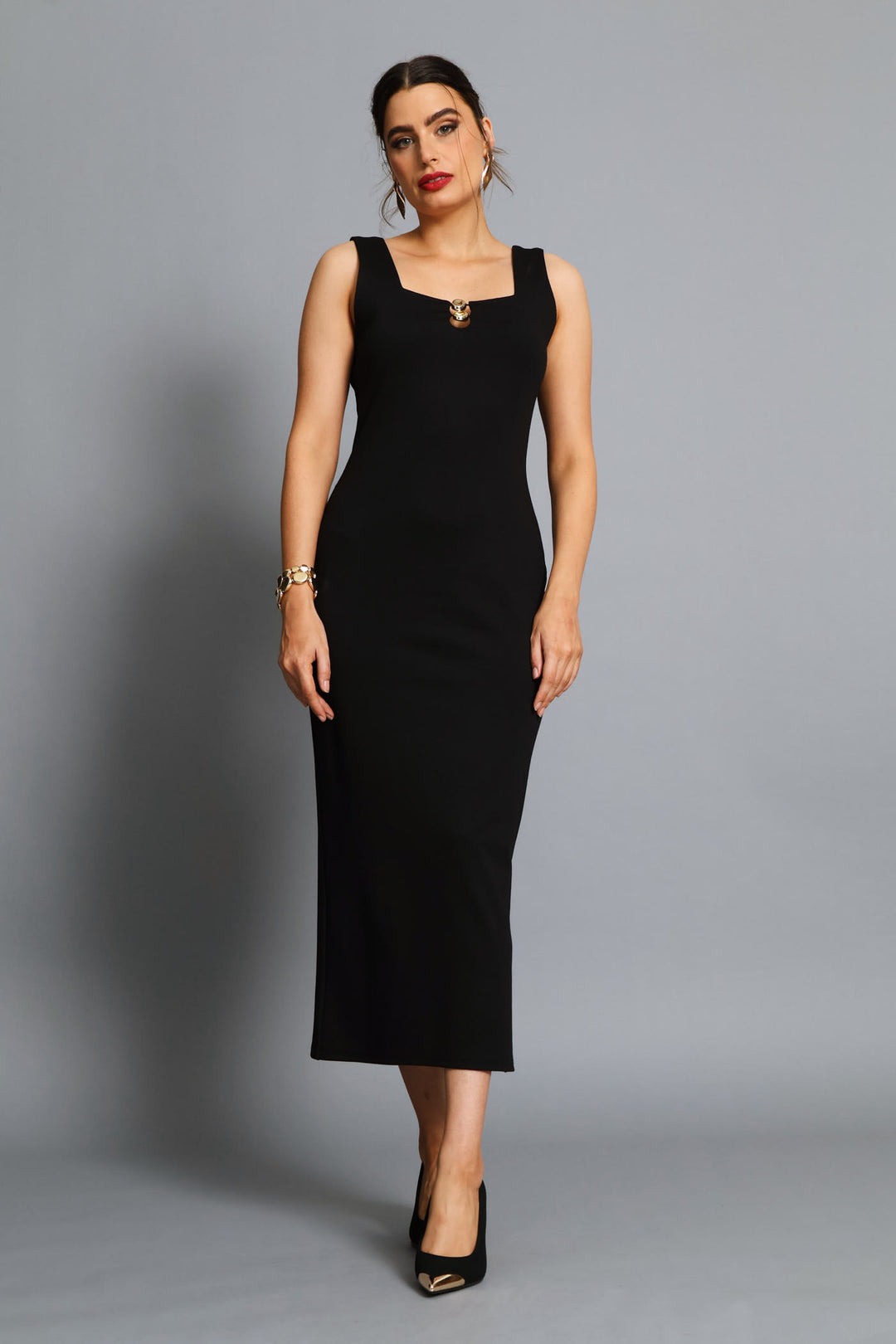 Trim Slit Detail Maxi Dress - Black