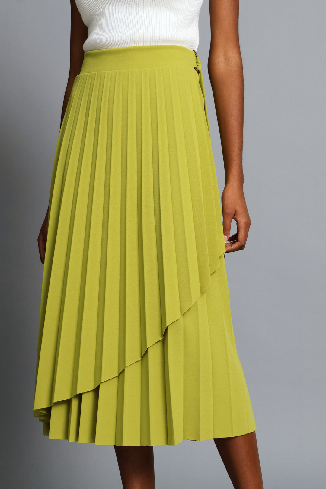Belted Wrap Midi Skirt - Chartreuse