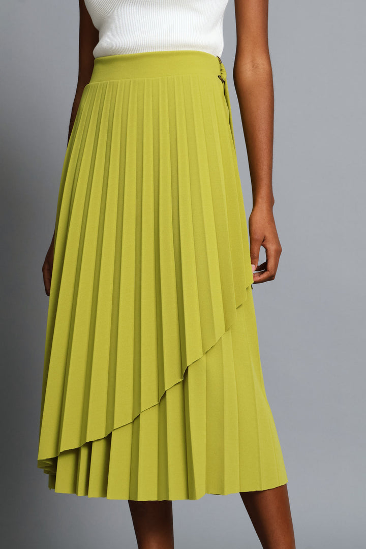 Belted Wrap Midi Skirt - Chartreuse