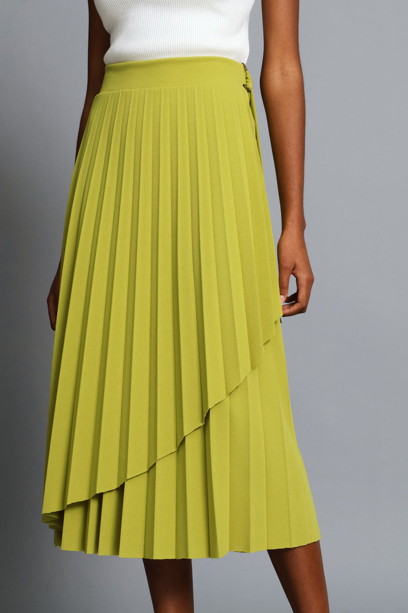 Belted Wrap Midi Skirt - Chartreuse