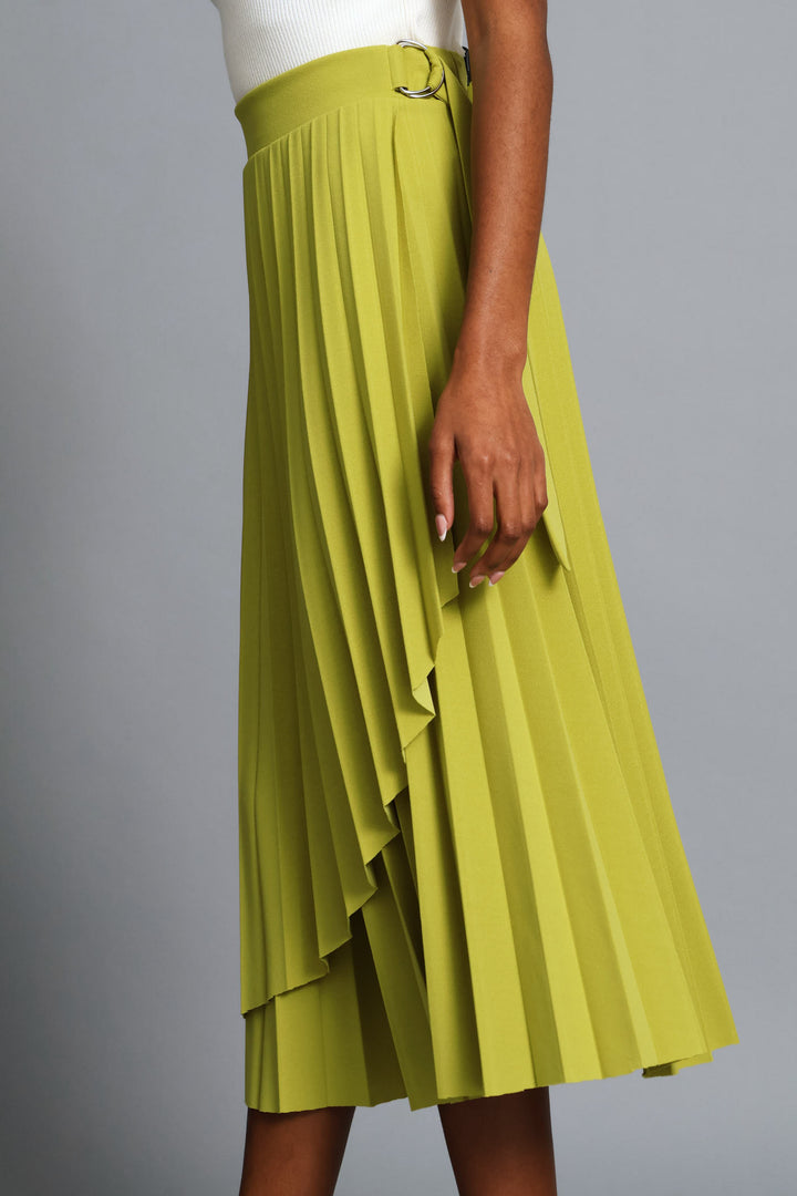 Belted Wrap Midi Skirt - Chartreuse