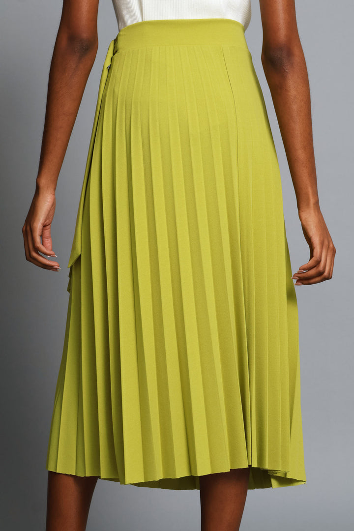 Belted Wrap Midi Skirt - Chartreuse