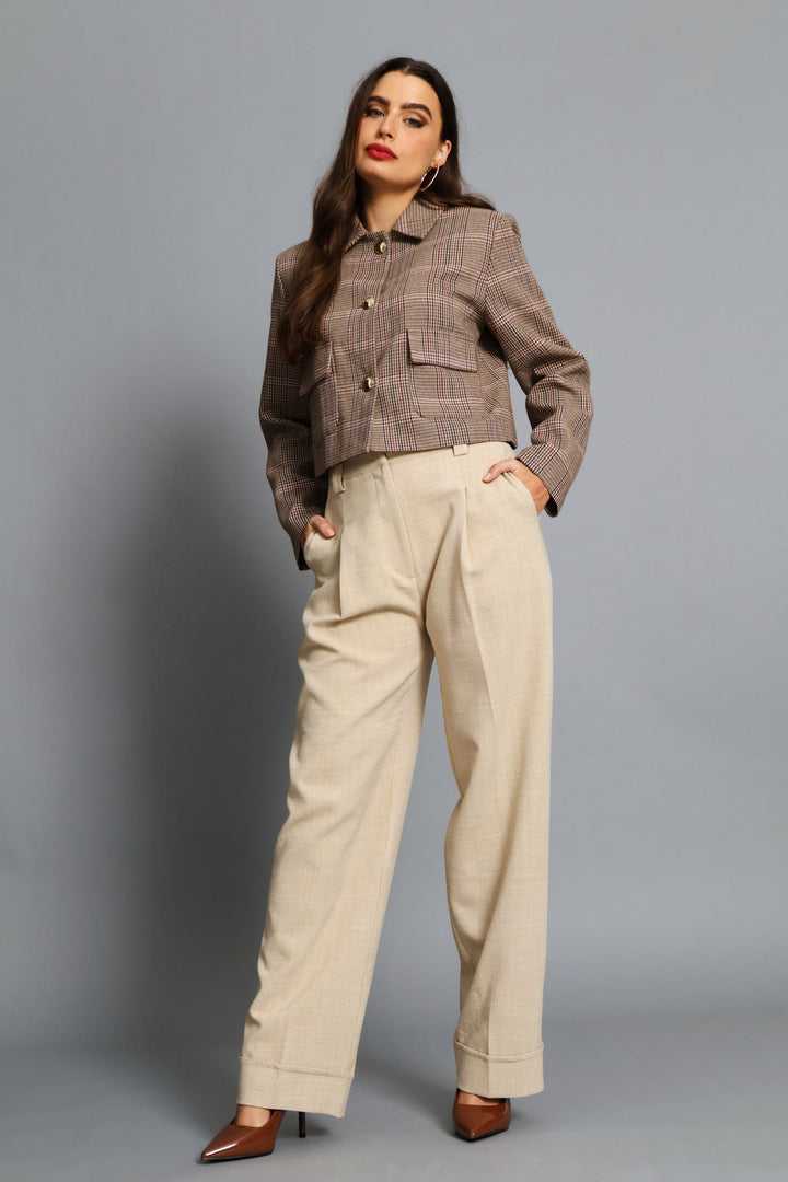 Turn Up Hem Straight Leg Pant - Oatmeal