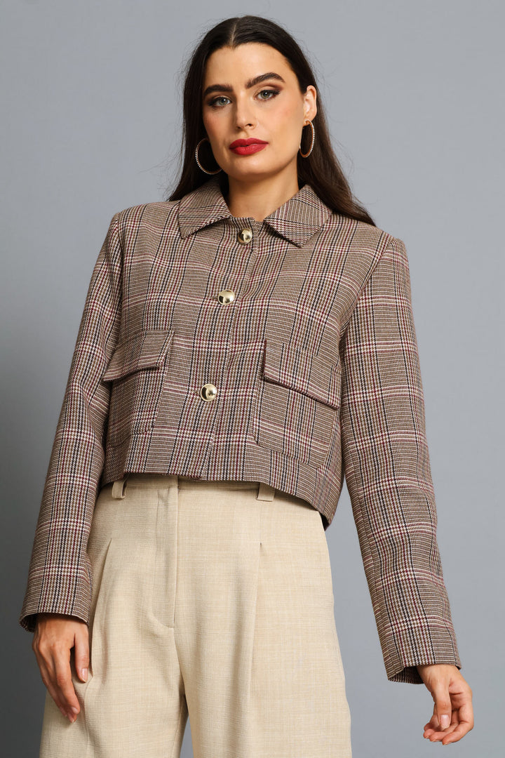 Tartan Check Cropped Blazer - Multi