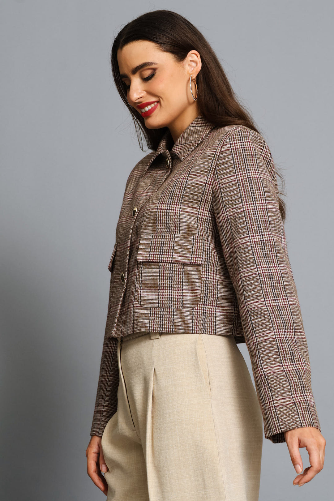 Tartan Check Cropped Blazer - Multi