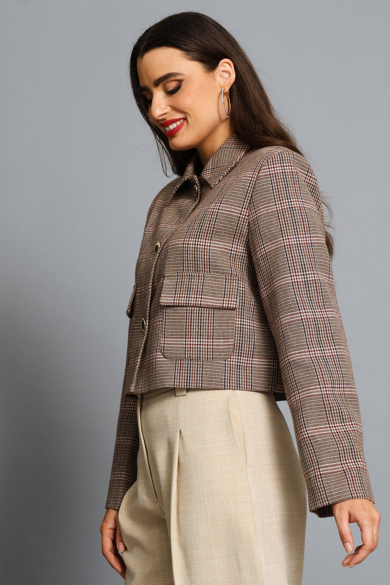 Tartan Check Cropped Blazer - Multi