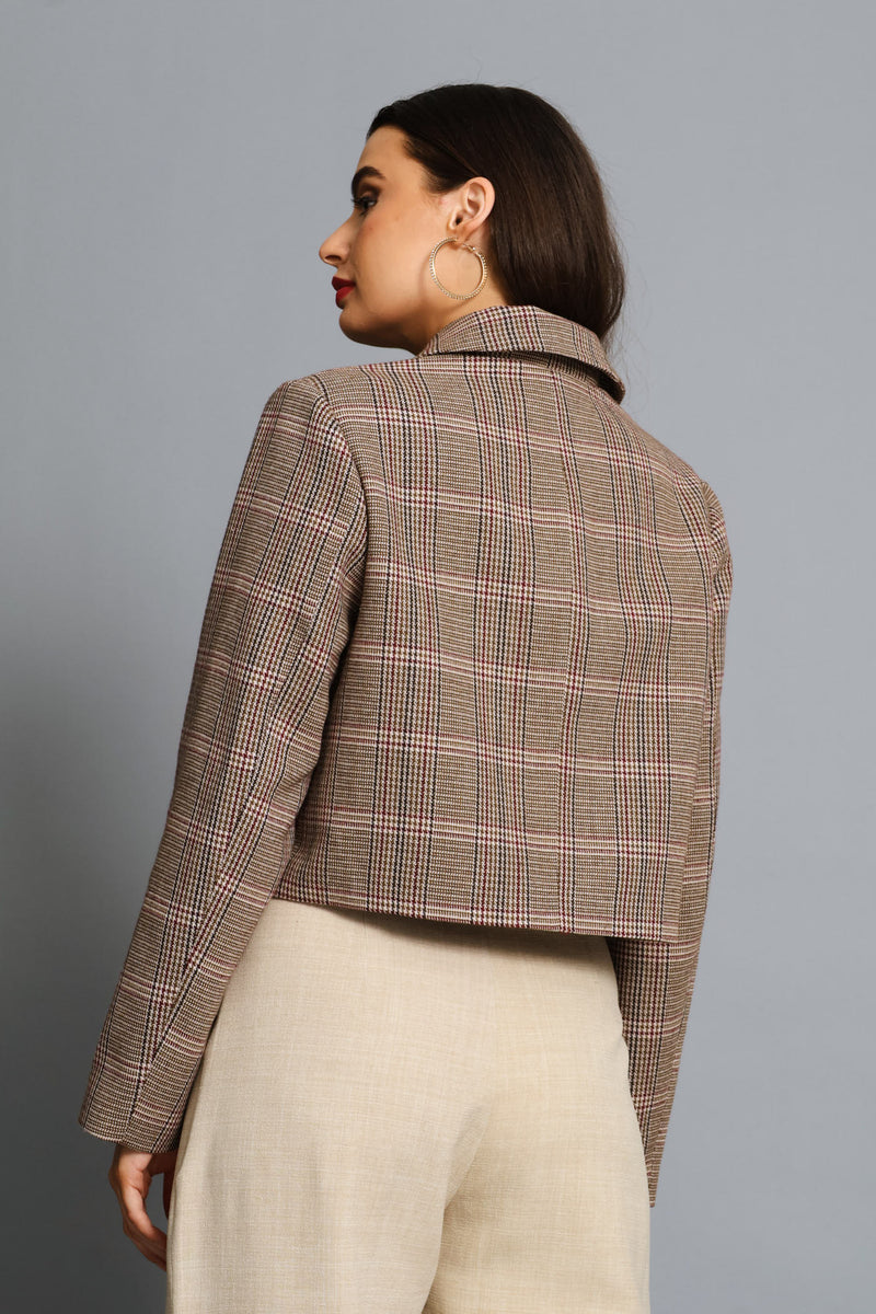 Tartan Check Cropped Blazer - Multi