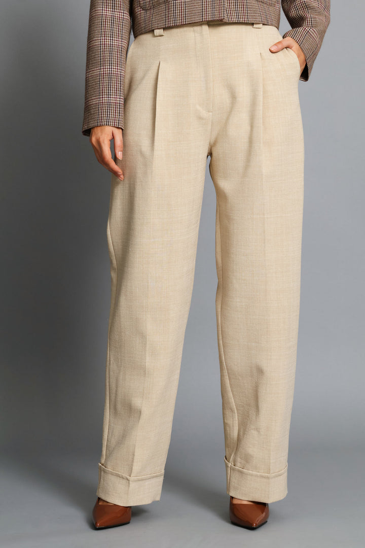 Turn Up Hem Straight Leg Pant - Oatmeal