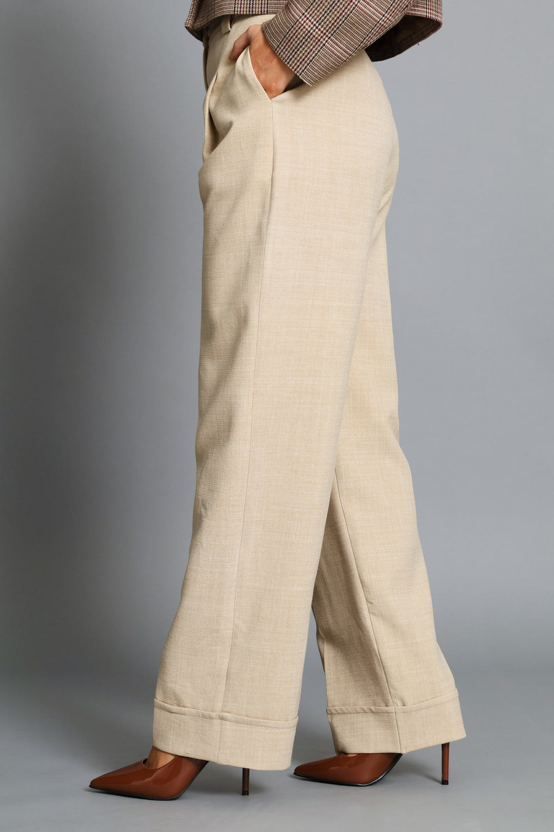 Turn Up Hem Straight Leg Pant - Oatmeal