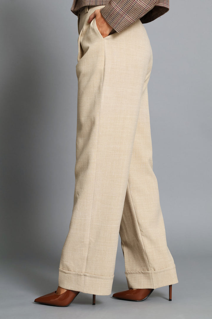 Turn Up Hem Straight Leg Pant - Oatmeal