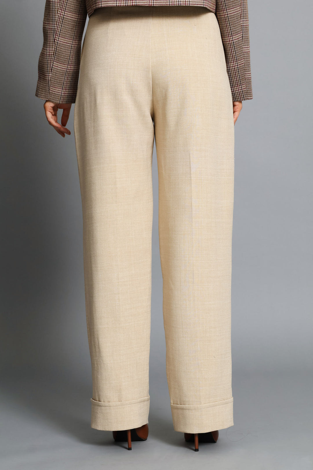Turn Up Hem Straight Leg Pant - Oatmeal