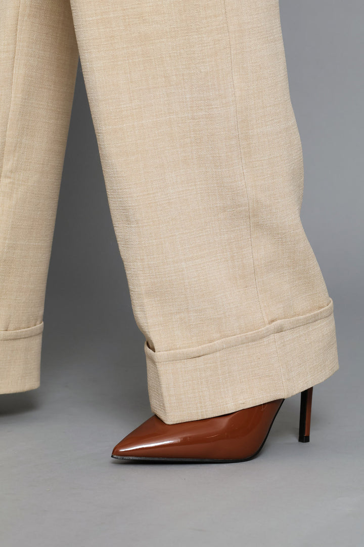 Turn Up Hem Straight Leg Pant - Oatmeal