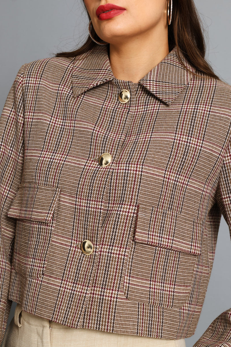 Tartan Check Cropped Blazer - Multi