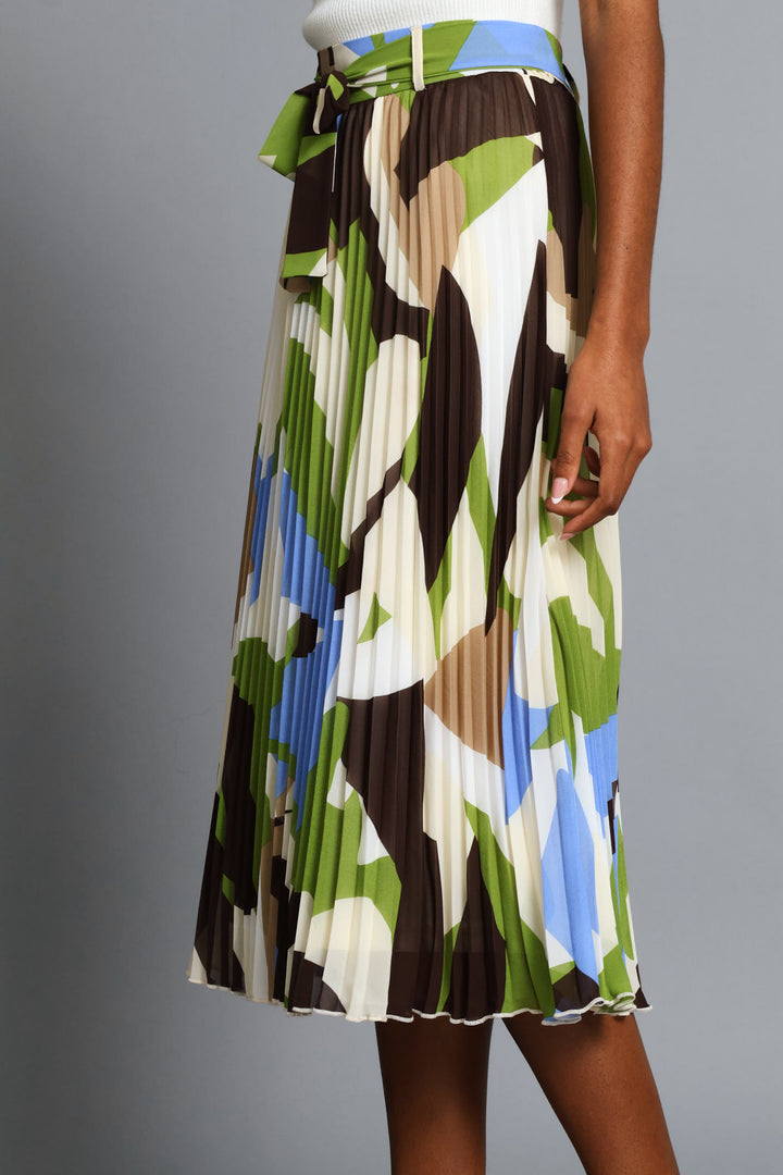 Abstract Chiffon Pleated Midi Skirt - Multi