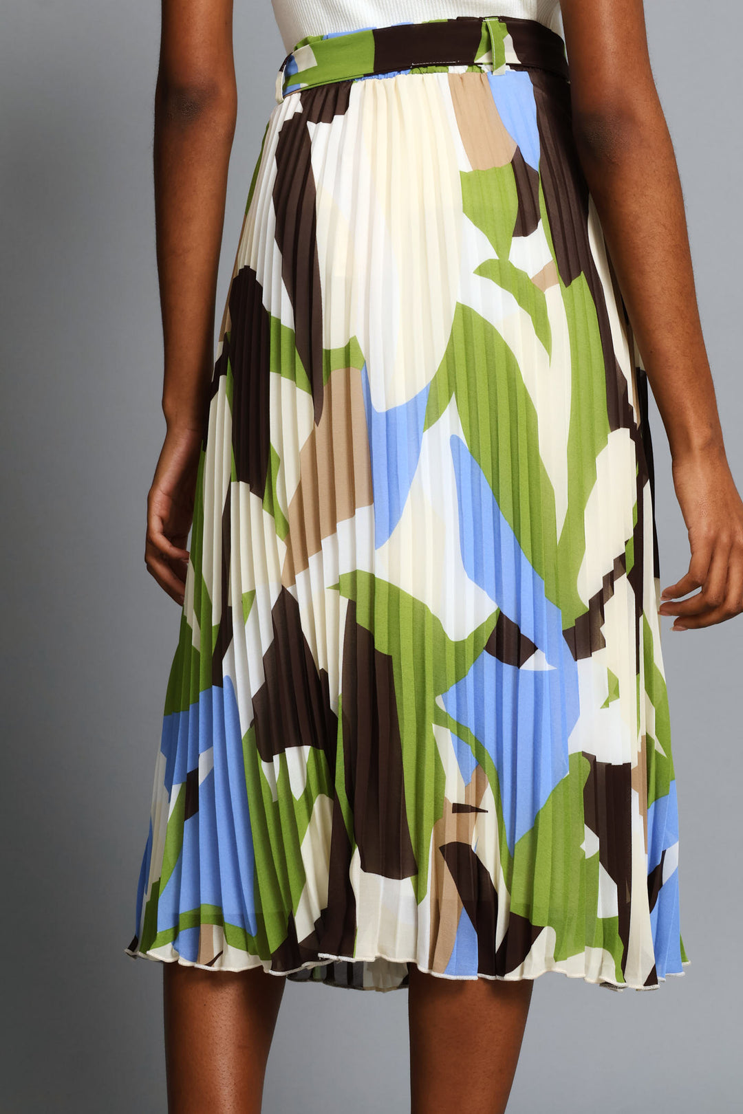 Abstract Chiffon Pleated Midi Skirt - Multi