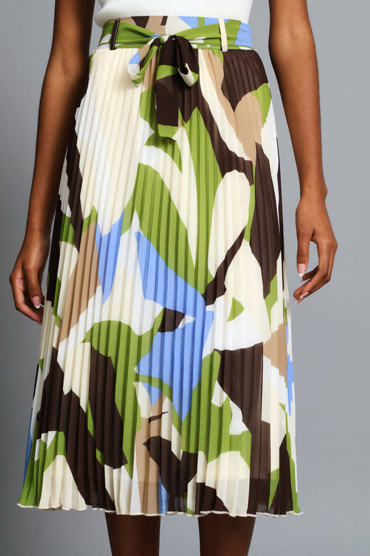 Abstract Chiffon Pleated Midi Skirt - Multi