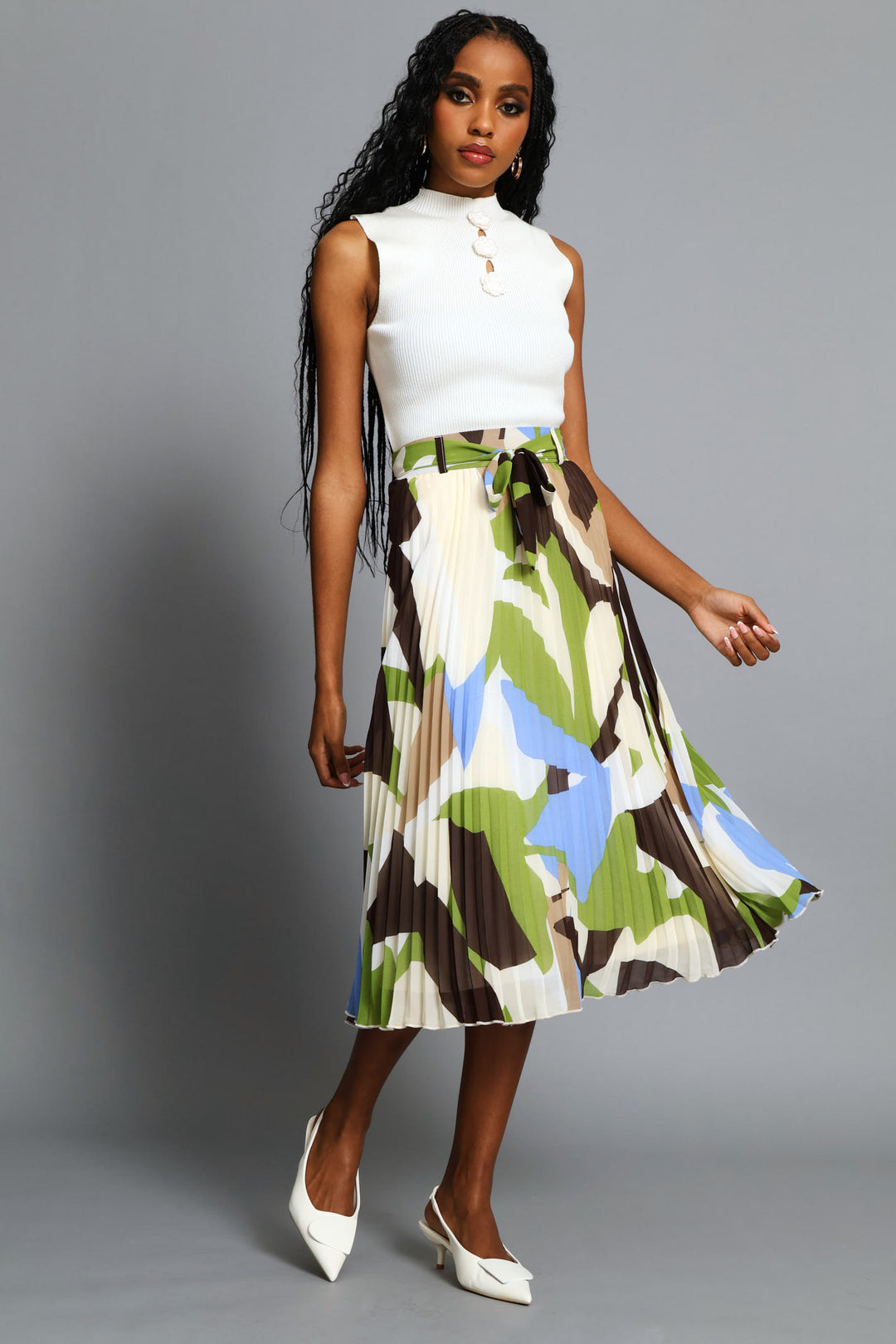 Abstract Chiffon Pleated Midi Skirt - Multi