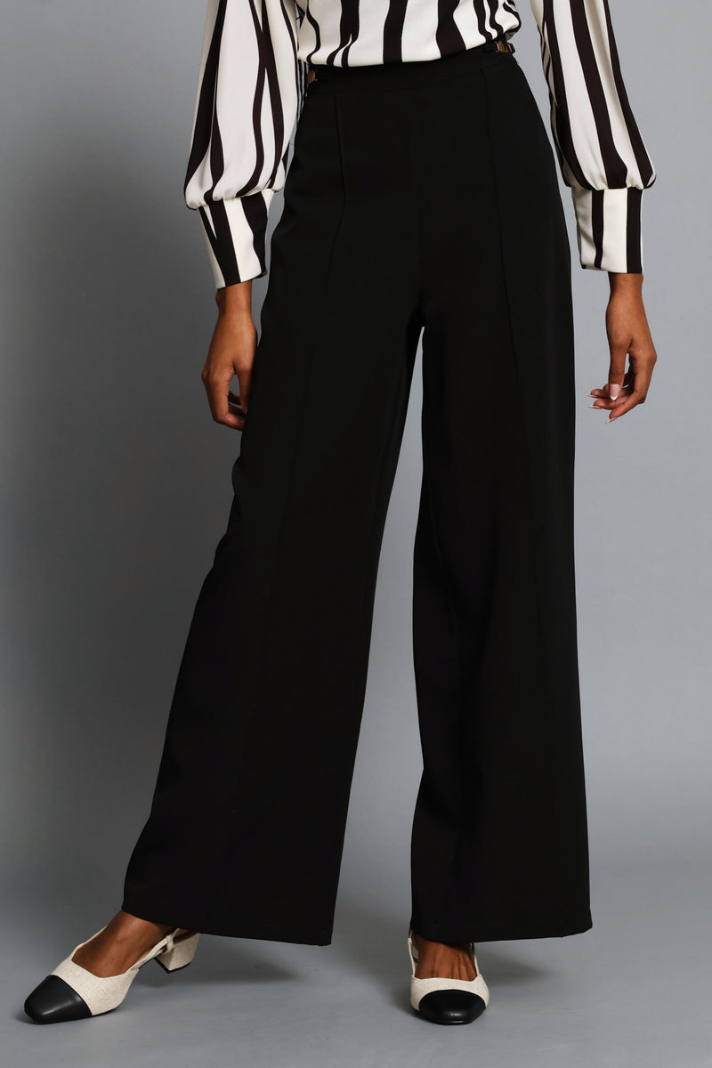Trim Detail Straight Leg Pant - Black