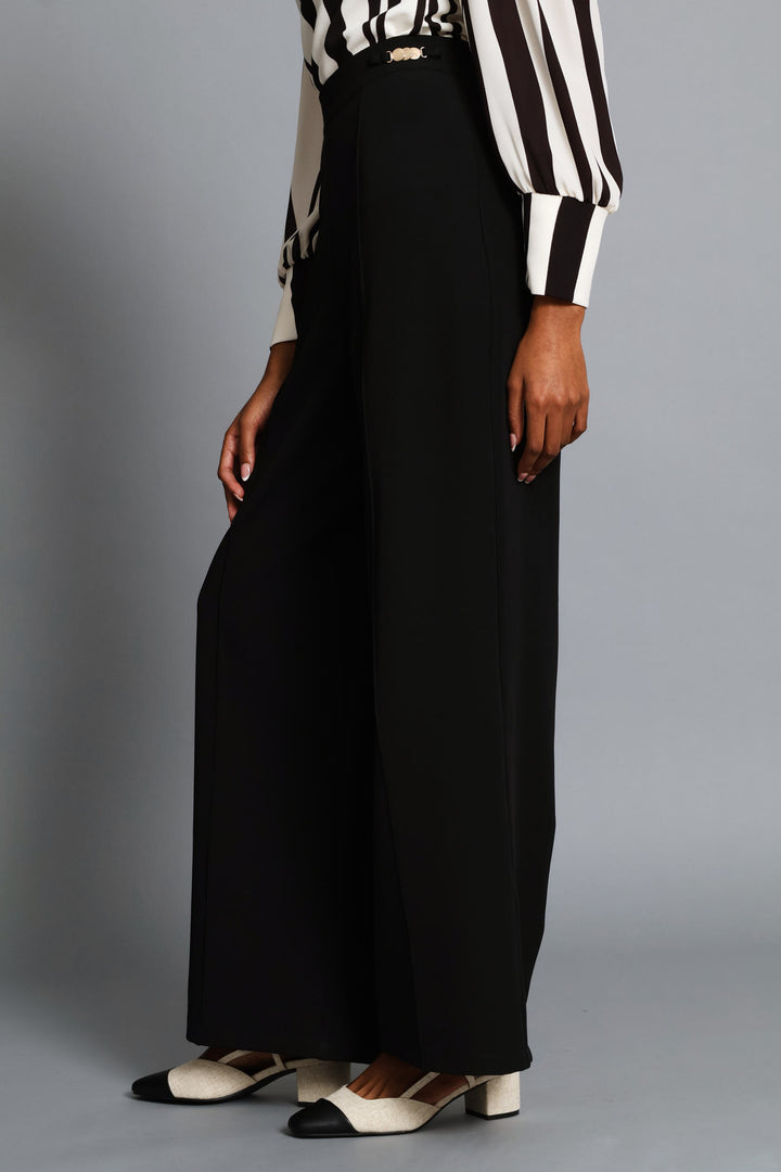 Trim Detail Straight Leg Pant - Black