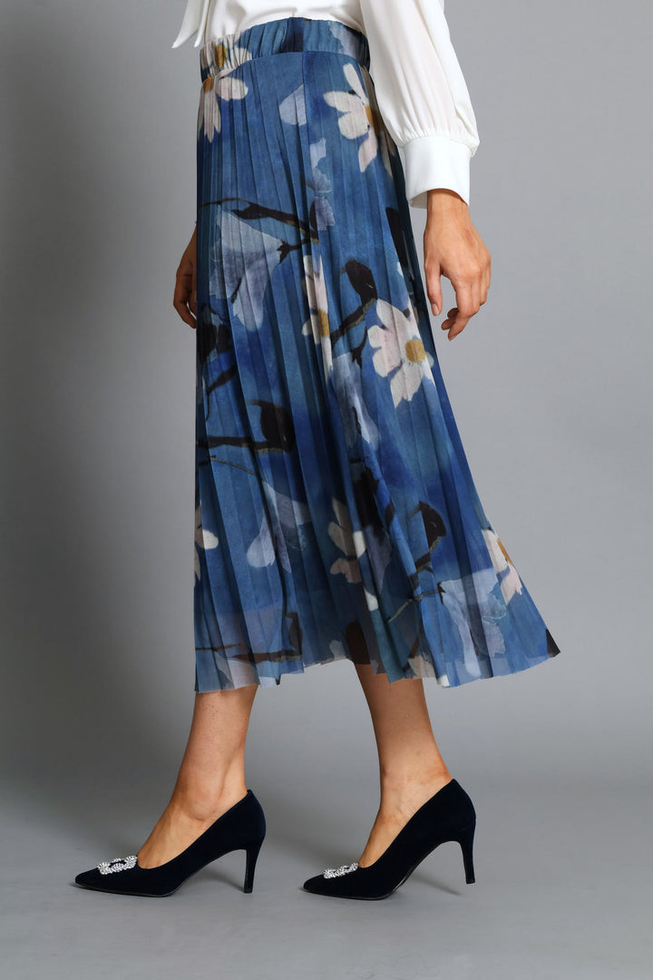 Floral Mesh Midi Skirt - Blue